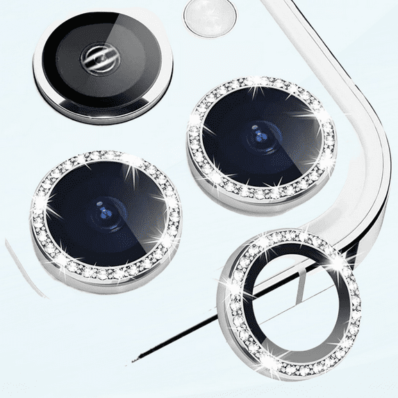Bling Diamond Camera Lens Protector for iPhone 13 Pro/iPhone 13 Pro Max, HD Clear Tempered Glass Camera Lens Protection Cover, Case Friendly, Scratch Proof (Diamond Silver)