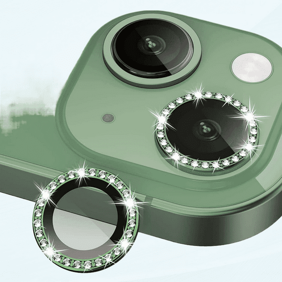Bling Diamond Camera Lens Protector for iPhone 13 / iPhone 13 Mini, HD Clear Tempered Glass Camera Lens Screen Protection Cover, Case Friendly, Scratch Proof (Diamond Alpine Green)