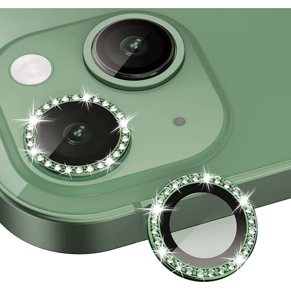 Bling Diamond Camera Lens Protector for iPhone 13 / iPhone 13 Mini, HD Clear Tempered Glass Camera Lens Screen Protection Cover, Case Friendly, Scratch Proof (Diamond Alpine Green)