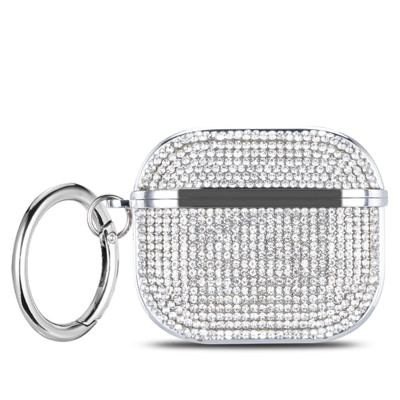 Bling Diamond Case for AirPods 3rd Gen (2021),Compatible with AirPods 3rd Gen (2021) Glitter Accessories Sparkly Rhinestone Shockproof Cover Protective with Keychain for Women Girls,Silver