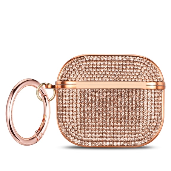 Bling Diamond Case for Airpods 2nd Gen / 1st Gen,Compatible with Airpods 2 / 1 Gen Glitter Accessories Sparkly Rhinestone Shockproof Cover Protective with Keychain for Women Girls,Gold
