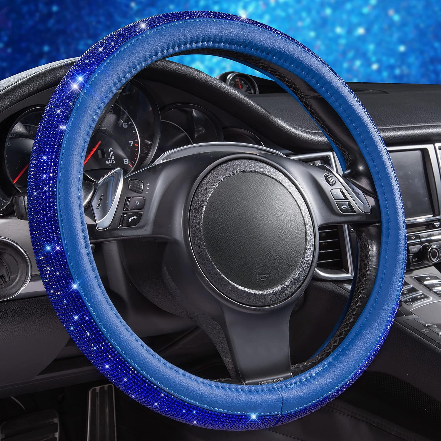 Bling Diamond Leather Steering Wheel Cover, with Sparkly Crystal Glitter Rhinestones Universal Fit 14"1/2-15" Car Wheel Protector for Women Fit Suvs, Vans, Sedans, Car, Trucks