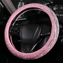 Bling Diamond Steering Wheel Cover, Holographic Leather with Cute Sparkly Crystal Glitter Rhinestones Universal 15 Inch for SUV Truck, Gifts for Women, Pink