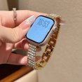 thumbnail image 1 of Bling Diamond Watch Band Compatible for iWatch Series 10 9 8 7 6 5 4 SE 3 2 1 46/45/44/42mm Slim Replacement Four-row Drills Sparkly Diamond Metal Thin Strap for Apple Watch Ultra 49mm, Gold, 1 of 5