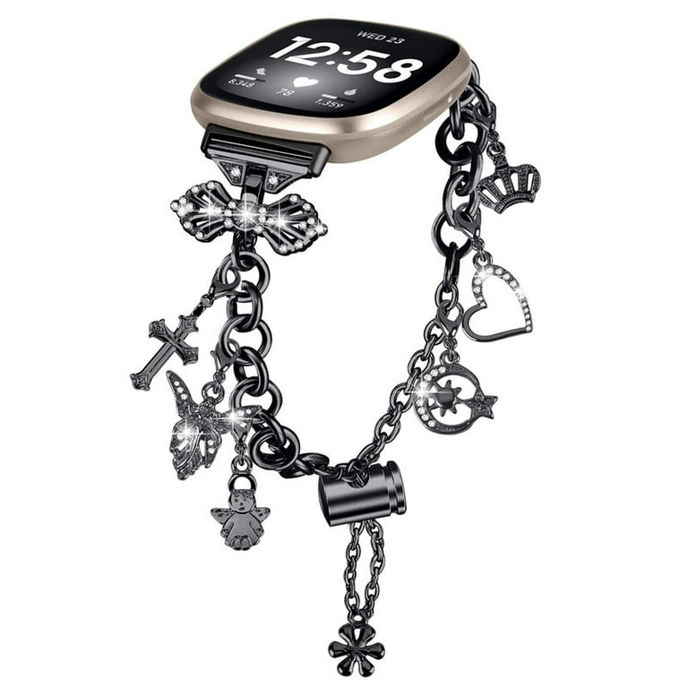 Bling Diamond Wristband Compatible with Fitbit Versa 4 Sense 2 Bracelet for Women Dressy Metal Wristbands Strap Accessories Bling Rhinestone Watch Band for Fitbit Versa 4 Band Black Walmart