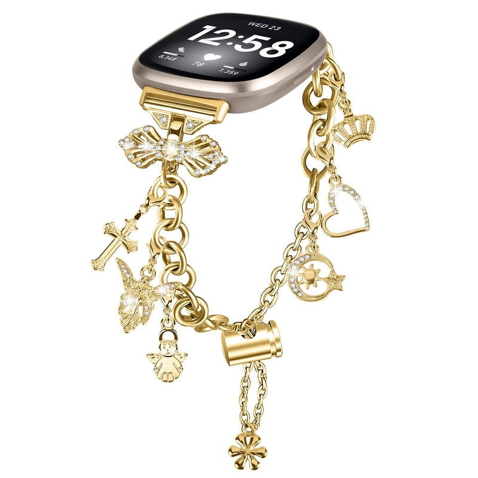 Bling Diamond Wristband Compatible with Fitbit Versa 4 Sense 2 Bracelet for Women Dressy Metal Wristbands Strap Accessories Bling Rhinestone Watch