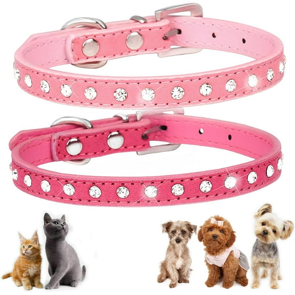 Bling Dog Collar, 2Pcs Rhinestone Cat Collar Glitter Diamond Jewelry Crystal Girl Puppy Collar for XXS XS Small Medium Female Dogs & Cats