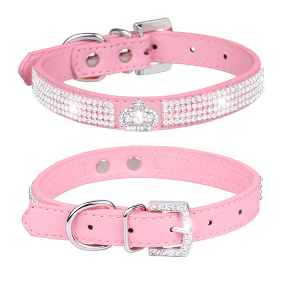 Bling Dog Collar, Sparkly Rhinestone Crystal Studded Adjustable Collar, Glamorous Fashion for Small Medium Dogs, Parties & Special Events LPink