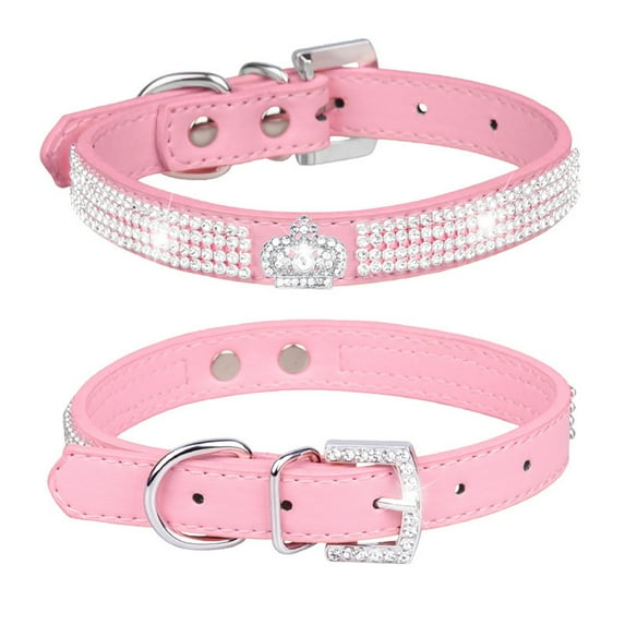 Bling Dog Collar, Sparkly Rhinestone Crystal Studded Adjustable Collar, Glamorous Fashion for Small Medium Dogs, Parties & Special Events MPink
