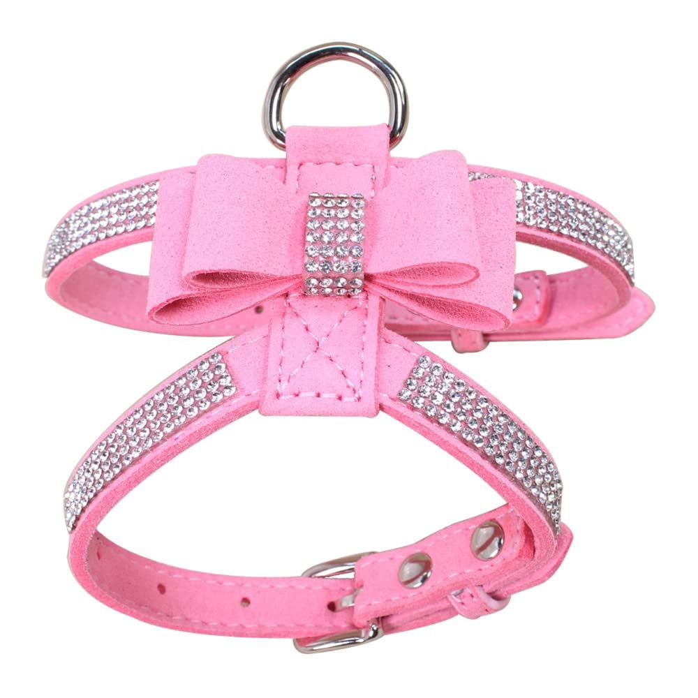 Bling Dog Harness for Girls, Cat Vest Harnesses with Bow Tie Puppy Kitty Cute Fancy Sparkling Pretty Crystal Diamond for Small Pet Chihuahua,Pink S