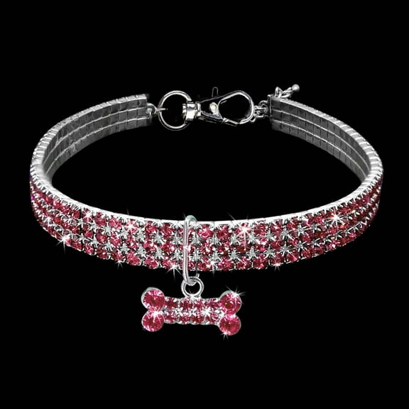 Bling Dog Necklaces for Small Dogs, Glitter Crystal Rhinestone Cat Collar, Diamond Pet Jewelry Female Puppy Collars with Bone Pendant for XXS Xs Small Tiny Girl Dog