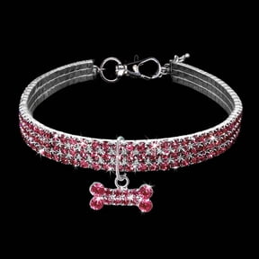 Bling Dog Necklaces for Small Dogs, Glitter Crystal Rhinestone Cat Collar, Diamond Pet Jewelry Female Puppy Collars with Bone Pendant for XXS Xs Small Tiny Girl Dog