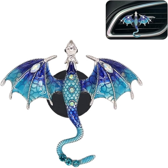 Bling Dragon Car Air Freshener Vent Clip,1pc Rhinestone Blue Dragon Car Decor,Cute Air Vent Clip Dashboard Decoration Accessory,Refillable Animal Diffuser