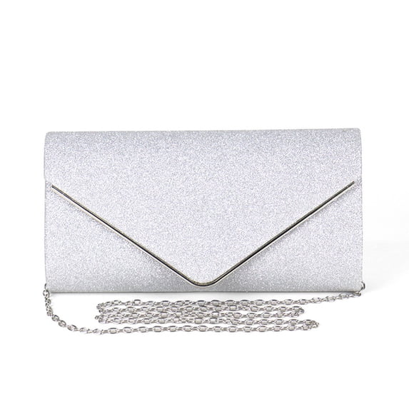 Bling Envelope Evening Clutch Purses Sparkling Shoulder Crossbody Chain Bag for Party Wedding Prom Color: Silver