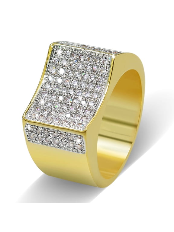 Bling Fashion Punky Rapper Luxury Rings for Men 14K Gold Plated Shiny Engagement Hip Hop Cubic Zirconia Men Rings