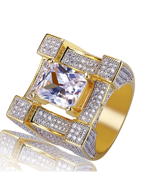 Bling Fashion Punky Rapper Luxury Rings for Men Shiny Big Iced out Hip Hop Cubic Zirconia Men Engagement Rings
