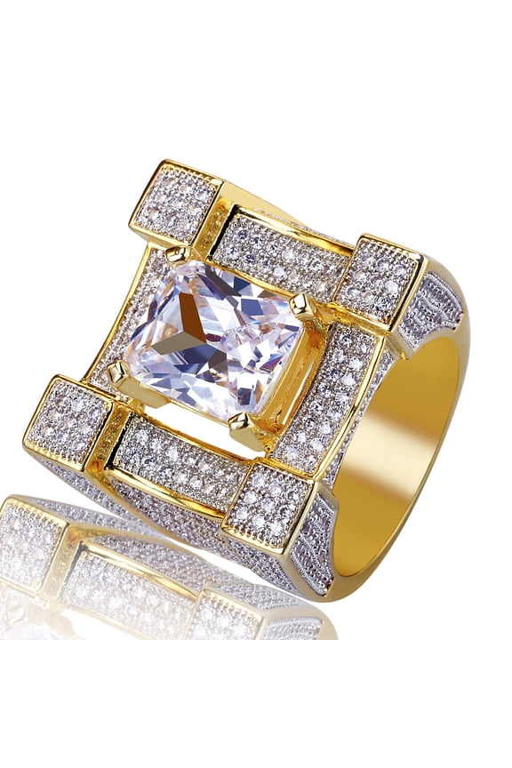 Bling Fashion Punky Rapper Luxury Rings for Men Shiny Big Iced out Hip Hop Cubic Zirconia Men Engagement Rings