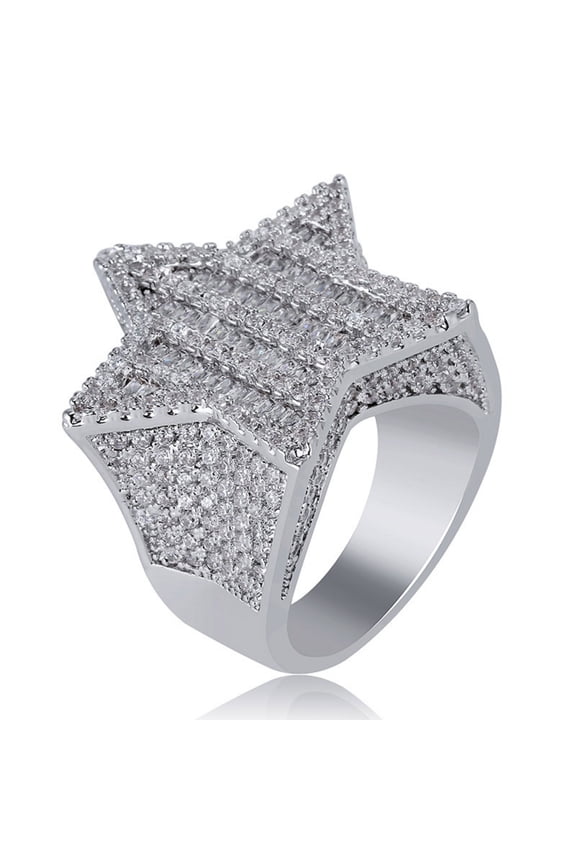 Bling Fashion Star Punky Rapper Luxury Rings for Men 18K Gold Plated Shiny Big Iced out Hip Hop Cubic Zirconia Men Engagement Rings