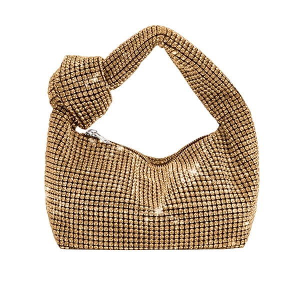 Bling Full Glitter Knotted Handbag for Women Crystal Rhinestone Hobo Dumpling Bag Diamond Evening Clutch Crossbody Bag