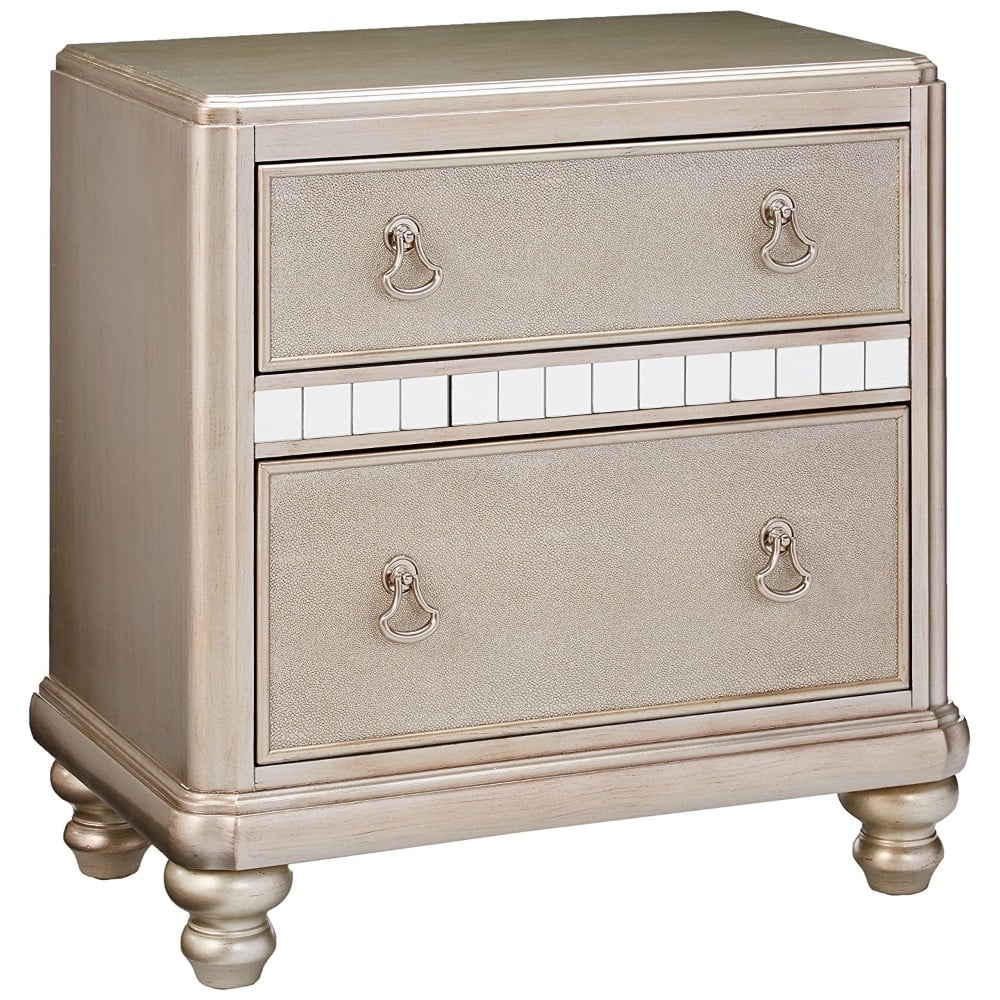 Bling Game 2drawer with Stacked Bun Feet Nightstand Metallic Platinum