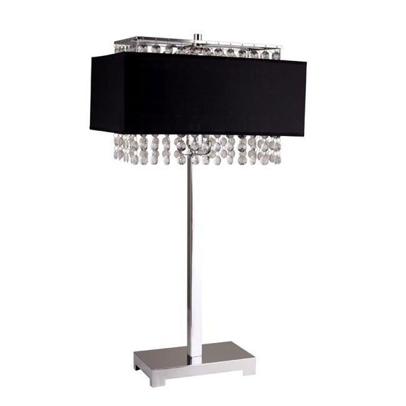 Bling Glam Black & Faux Crystal Rectangular Table Lamp, Gray