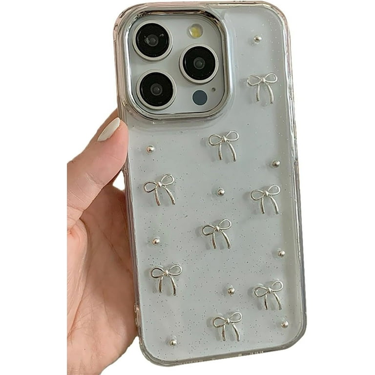 Bling Glitter 3D Bow Stars Clear Phone Case Compatible with iPhone