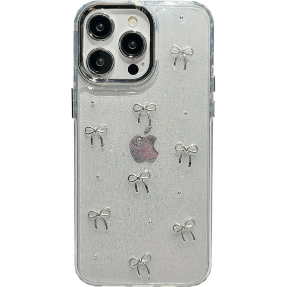 Bling Glitter 3D Bow Stars Clear Phone Case Compatible with iPhone Case (Bow,iPhone 15)