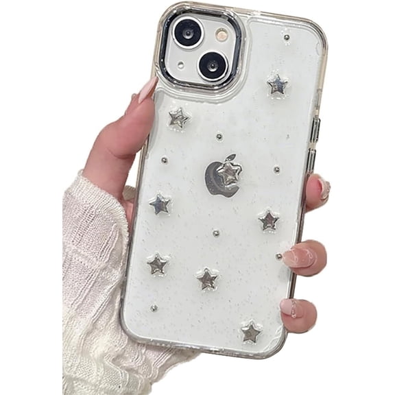 Bling Glitter 3D Bow Stars Clear Phone Case Compatible with iPhone Case (Star,iPhone 14 Plus)