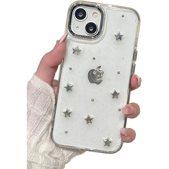 Bling Glitter 3D Bow Stars Clear Phone Case Compatible with iPhone Case (Star,iPhone 15 Pro)