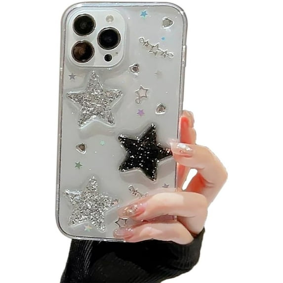 Bling Glitter 3D Stars Diamond Phone Case Compatible with iPhone Case (Clear,iPhone 11 Pro)