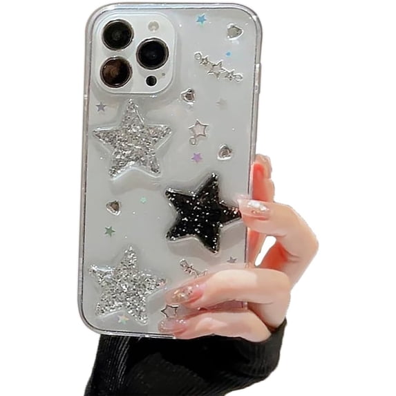 Bling Glitter 3D Stars Diamond Phone Case Compatible with iPhone Case (Clear,iPhone 12 Pro Max)