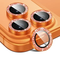 Bling Glitter Camera Lens Protector for iPhone 17 Pro, 9H Tempered Glass Camera Cover Screen Protector Metal Ring Decoration Accessories,Orange