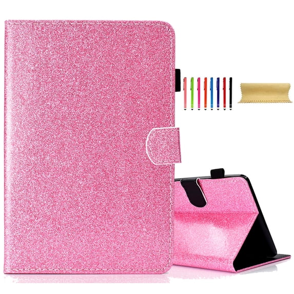 Bling Glitter Case for Amazon Kindle Fire HD 8 & 8 Plus Tablet (8”12th/10th Generation, 2022/2020 Release), Protective Wallet Card Slot Case Pencil Holder,Premium PU Leather Kickstand Cover, Pink