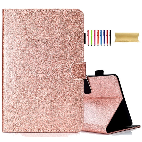 Bling Glitter Case for Amazon Kindle Fire HD 8 & 8 Plus Tablet (8”12th/10th Generation, 2022/2020 Release), Protective Wallet Card Slot Case Pencil Holder,Premium PU Leather Kickstand Cover, Rosegold