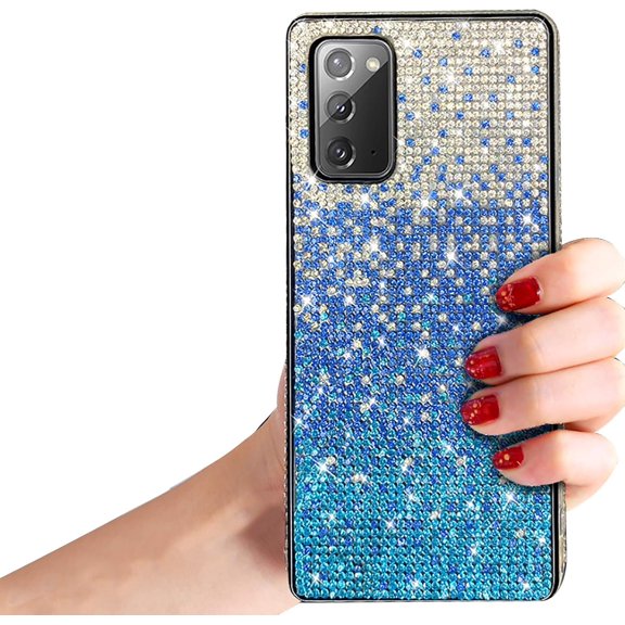 Bling Glitter Case for Samsung Galaxy Note 20,Sparkle Crystal Rhinestone 3D Homemade Diamond Full Cover Soft Slim Clear Bumper Protective Phone Case for Samsung Galaxy Note 20,Blue