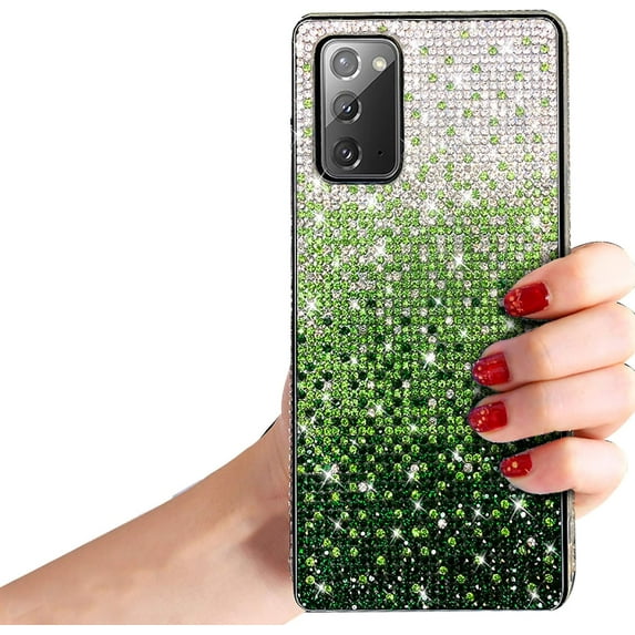 Bling Glitter Case for Samsung Galaxy Note 20 Ultra,Sparkle Crystal Rhinestone 3D Homemade Diamond Full Cover Soft Slim Clear Bumper Protective Phone Case,Green