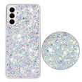 thumbnail image 1 of Bling Glitter Case for Samsung Galaxy S23 Plus for Women Girls, Pretty Star Flash Twinkle Stardust Relief Pattern, Sparkling Powder Decoration, Heavy Duty Shockproof Protection Cover,White, 1 of 6