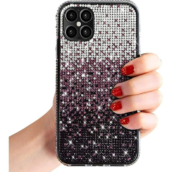 Bling Glitter Case for Samsung Galaxy S23 Ultra 5G,Sparkle Crystal Rhinestone 3D Homemade Diamond Full Cover Soft Slim Clear Bumper Protective Phone Case-Purple