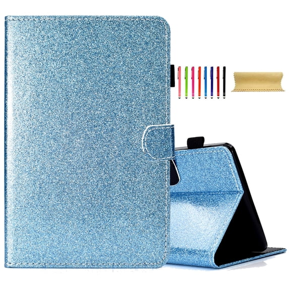 Bling Glitter Case for Samsung Galaxy Tab A 8.0 inch Tablet 2019 Release (SM-P200/ SM-P205), Protective Wallet Card Slot Case with Pencil Holder,Premium PU Leather Folding Kickstand Cover, Blue
