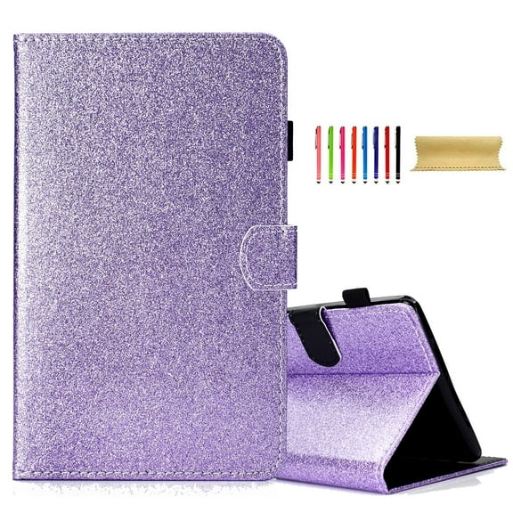 Bling Glitter Case for iPad 5th/6th Generation (9.7-inch, 2017/2018), iPad Air 2, Protective Wallet Card Slot Case with Pencil Holder,Premium PU Leather Folding Kickstand Cover, Purple