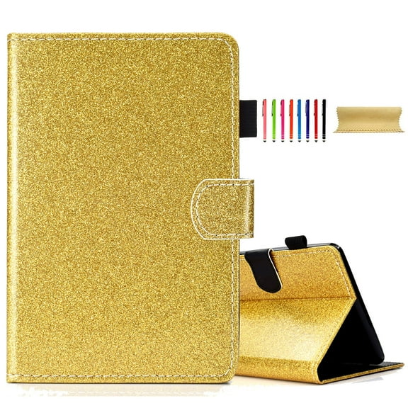 Bling Glitter Case for iPad Pro 11 Inch Case 4th/3rd/2nd Generation 2022/2021/2020, Protective Wallet Card Slot Case with Pencil Holder,Premium PU Leather Folding Kickstand Cover, Gold