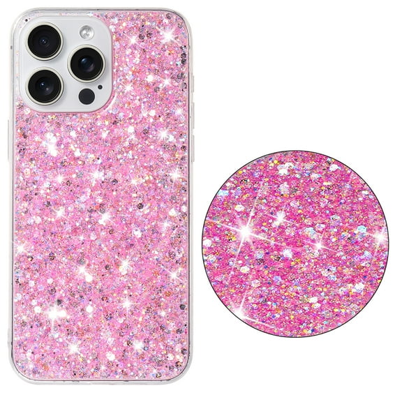 Bling Glitter Case for iPhone 13 Pro Max Case for Women Girls, Pretty Star Flash Twinkle Stardust Relief Pattern, Sparkling Powder Decoration, Heavy Duty Shockproof Protection Cover,Pink