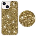 thumbnail image 1 of Bling Glitter Case for iPhone 15 Case for Women Girls, Pretty Star Flash Twinkle Stardust Relief Pattern, Sparkling Powder Decoration, Heavy Duty Shockproof Protection Cover,Gold, 1 of 6