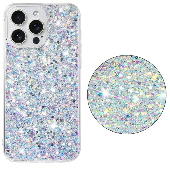 Bling Glitter Case for iPhone 16 Case for Women Girls, Pretty Star Flash Twinkle Stardust Relief Pattern, Sparkling Powder Decoration, Heavy Duty Shockproof Protection Cover,White