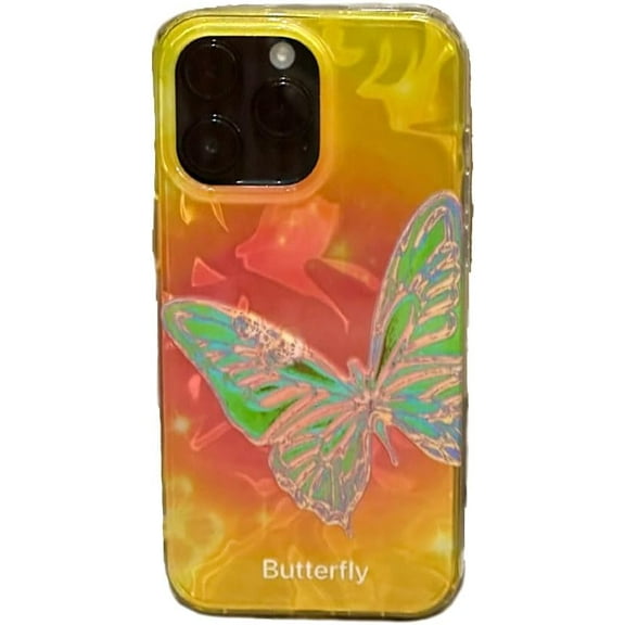 Bling Glitter Colorful Butterfly Water Ripple Orange Hard Phone Case Compatible with iPhone Case for Women Girls (Orange,iPhone 13 Pro)