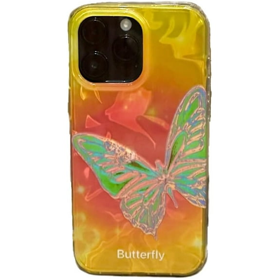 Bling Glitter Colorful Butterfly Water Ripple Orange Hard Phone Case Compatible with iPhone Case for Women Girls (Orange,iPhone 14 Pro Max)