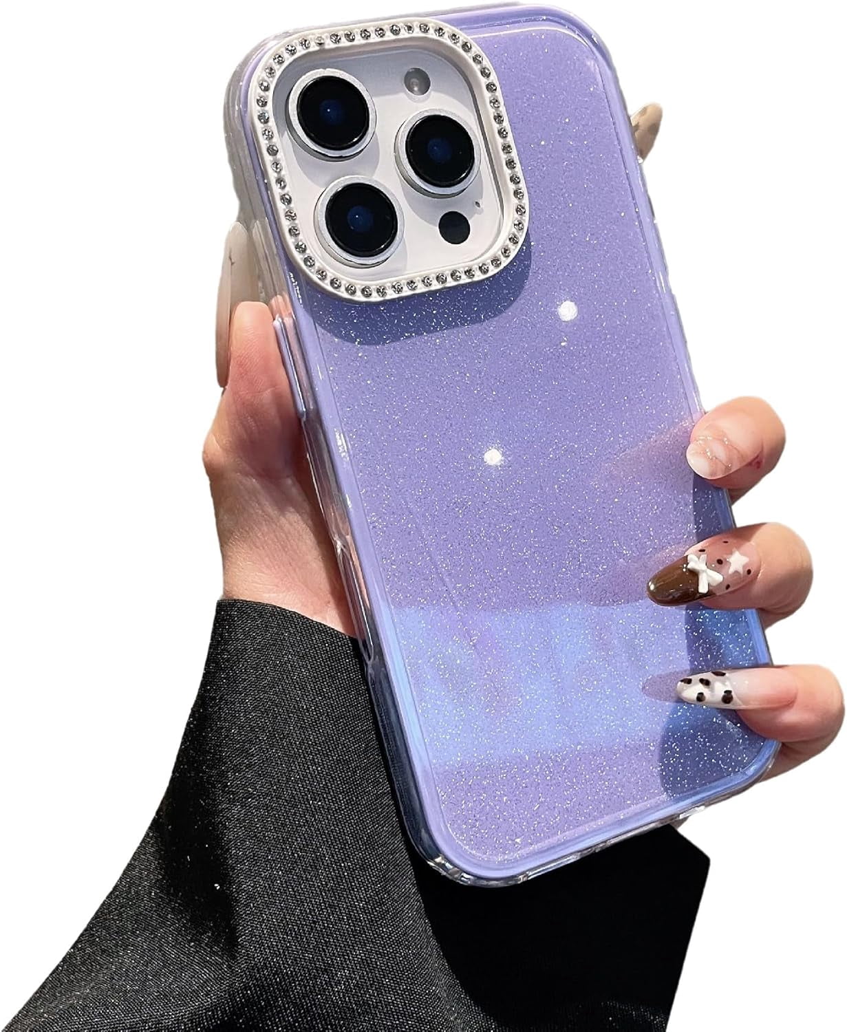 Bling Glitter Diamond Camera Edge Solid Color Phone Case for iPhone ...