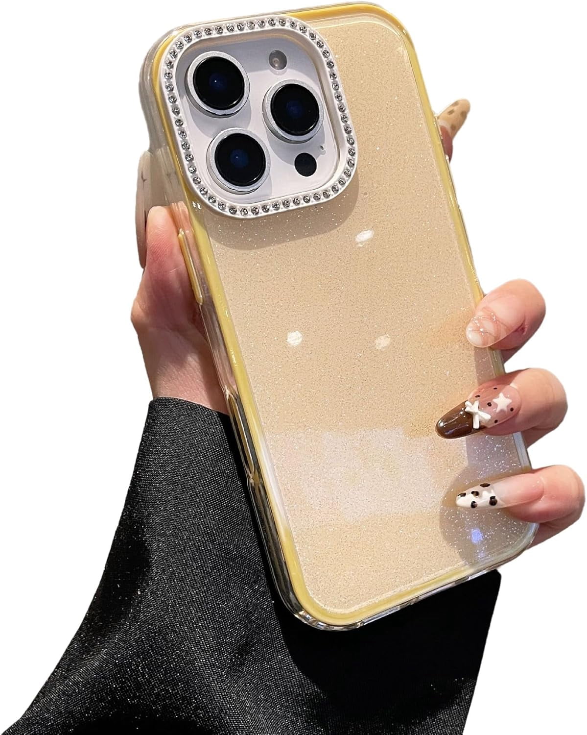 Bling Glitter Diamond Camera Edge Solid Color Phone Case for iPhone ...