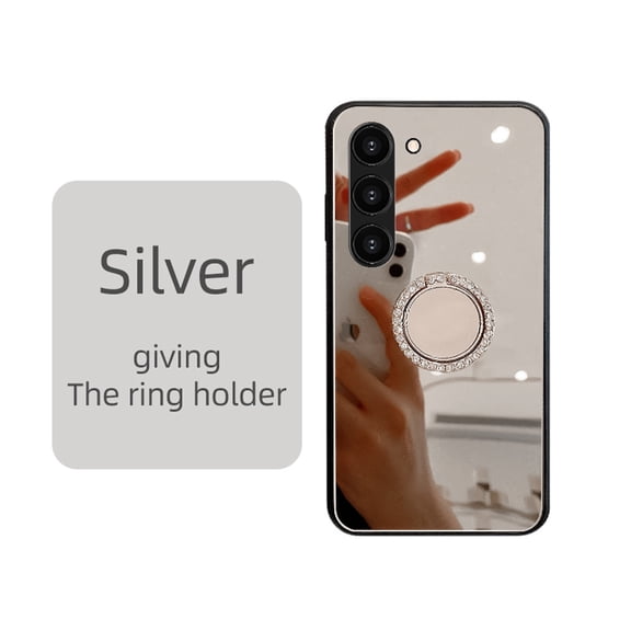 Bling Glitter Diamond Case for Samsung Galaxy S24 Plus 5G, Women Girls Makeup Mirror Phone with Ring Holder Stand, Sparkle 3D Handmade Rhinestone Flexible TPU Bumper Cover,Silver