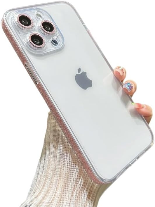 Bling Glitter Edge Camera Protection Clear Phone Case for iPhone (Pink ...